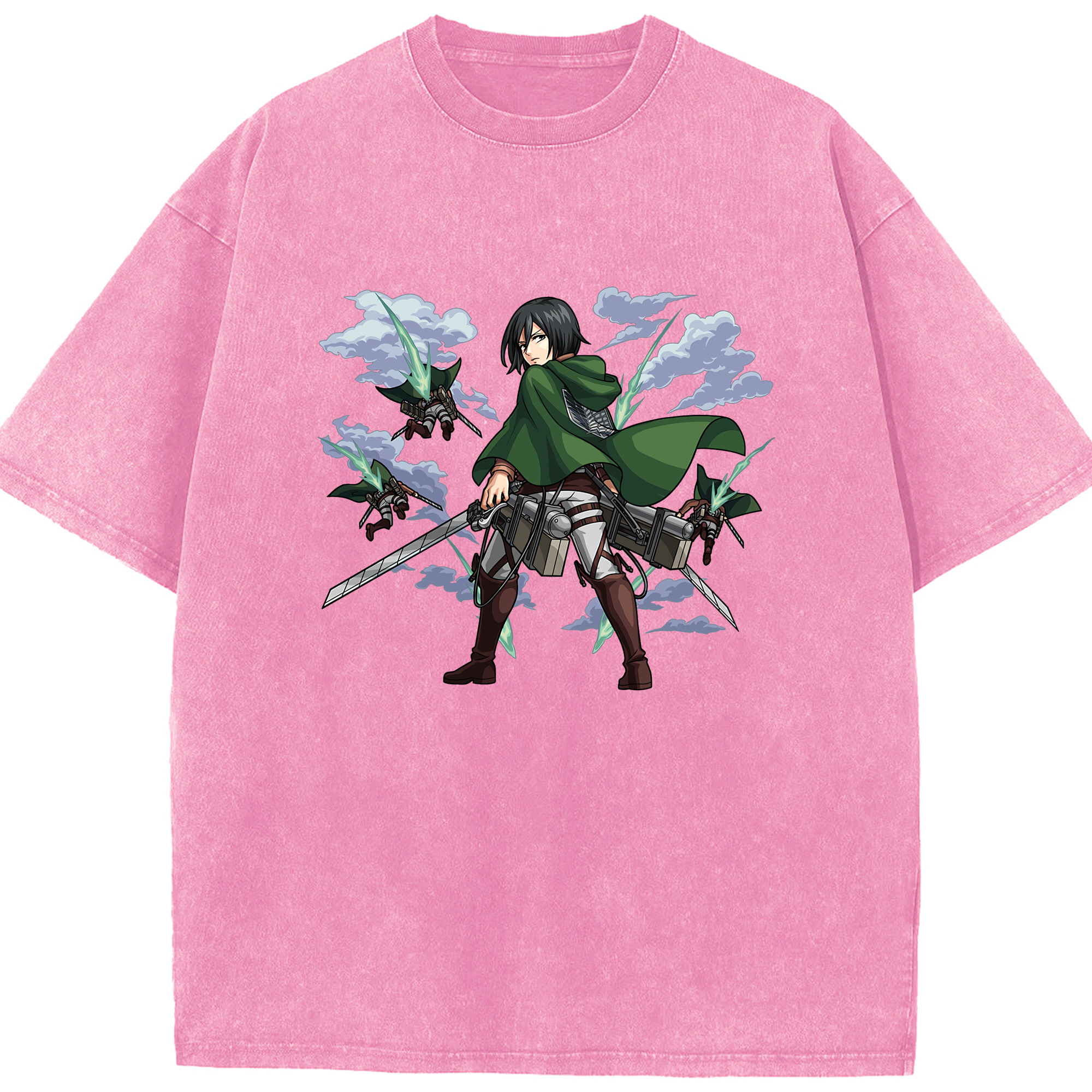 （画像用） 進撃の巨人 ミカサ·アッカーマン Attack on Titan Mikasa Ackerman 綿100% ヴィンテージ風 半袖Tシャツ（フロントプリント）